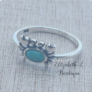 925 Sterling Silver Genuine Turquoise Crab Design Ring Boutique BNWT